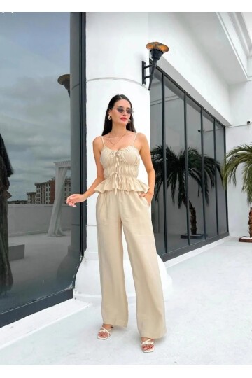 Büzgü Detaylı Bluz Pantolon Takım