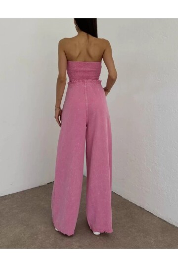 Premium pamuklu Denim Crop Takim