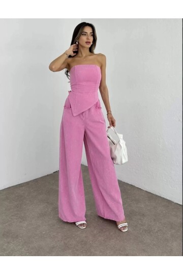 Premium pamuklu Denim Crop Takim