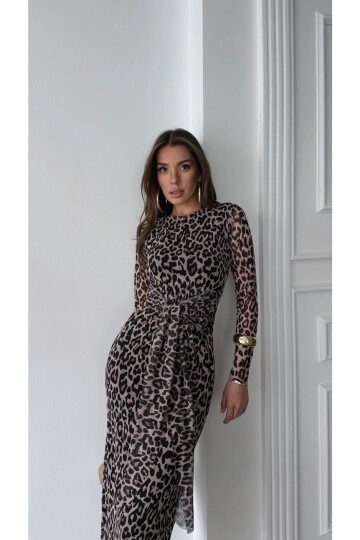 Tül Leopar Elbise
