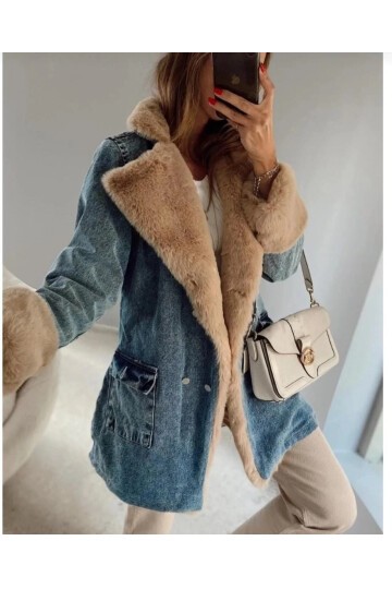 Uzun Kürklü Denim Mont